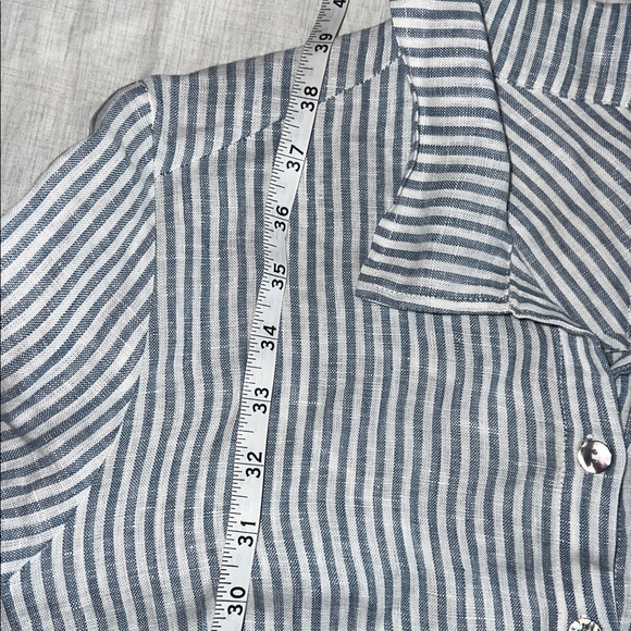 Lintico Madison 100% Linen Shirt Dress Womens Size M Blue Stripe Lagenlook Boho - Picture 9 of 10